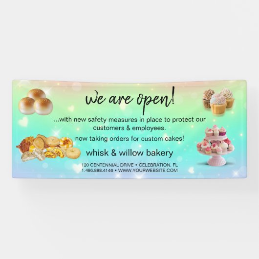 Mint & Gold Whisk Bakkerij Business Heropening gro Spandoek (Horizontaal)