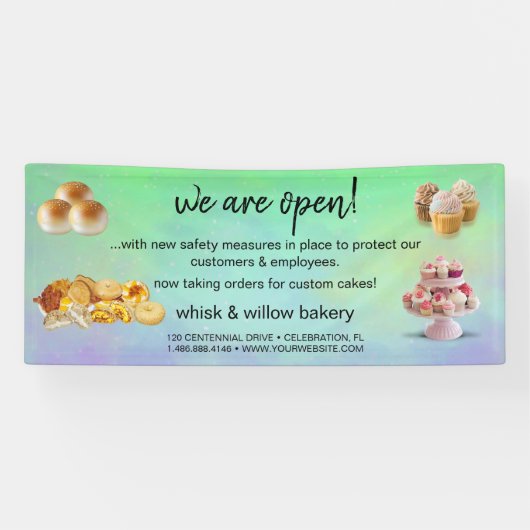Mint & Gold Whisk Bakkerij Business Heropening gro Spandoek (Horizontaal)