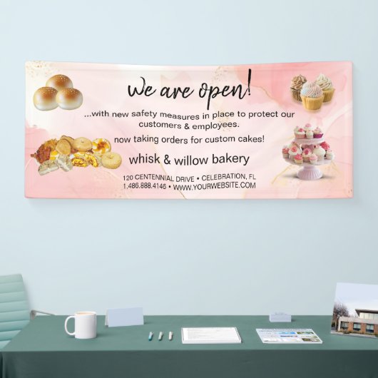 Mint & Gold Whisk Bakkerij Business Heropening roz Spandoek (Beurs)