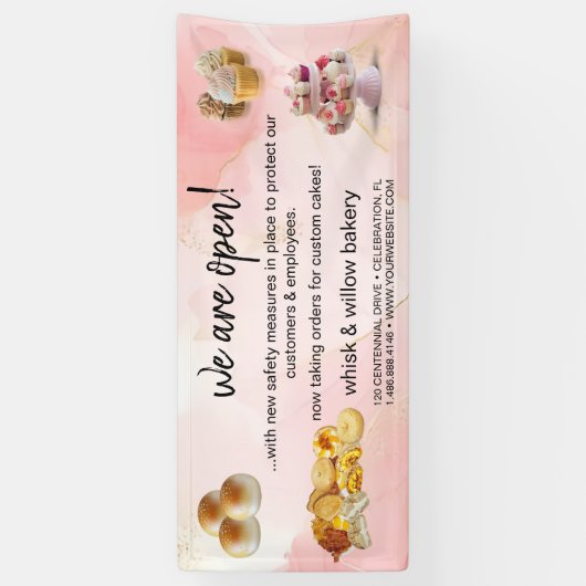 Mint & Gold Whisk Bakkerij Business Heropening roz Spandoek (Verticaal)