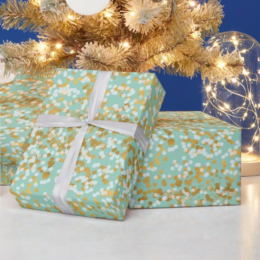Mint Gold White Confetti Christmas Cadeaupapier (Feestdagen)