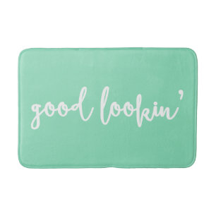 Mint Good Lookin' Calligraphy Script Bath Mat