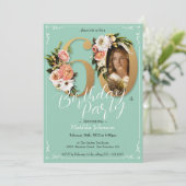 Mint Goud Bloemen Boho Custom Foto 60e Verjaardag Kaart (Staand voorkant)