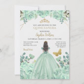 Mint Goud Bloemen Prinses Quinceañera Quince Kaart (Voorkant)