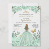 Mint Goud Bloemen Prinses Quinceañera Quince Kaart (Voorkant)