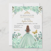 Mint Goud Bloemen Prinses Quinceañera Quince Kaart (Voorkant)