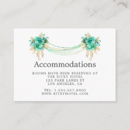 Mint & Goud Bloemenverlichting Trouwaccommodaties Informatiekaartje