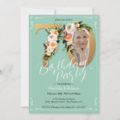 Mint Goud Custom Photo Floral Boho 70e verjaardag Kaart (Voorkant)