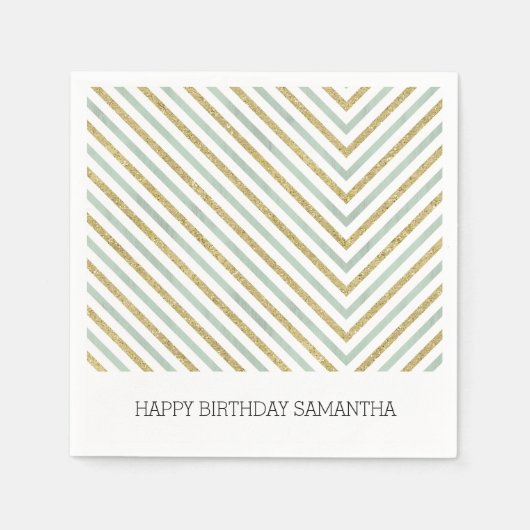 Mint goud en wit chic chevron gepersonaliseerd servet (Voorkant)