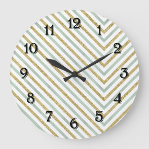 Mint Goud en Witte Chic Chevron Grote Klok