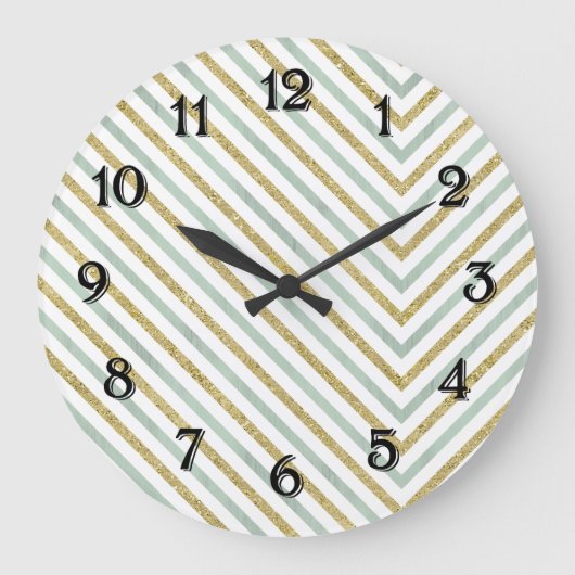 Mint Goud en Witte Chic Chevron Grote Klok (Voorkant)