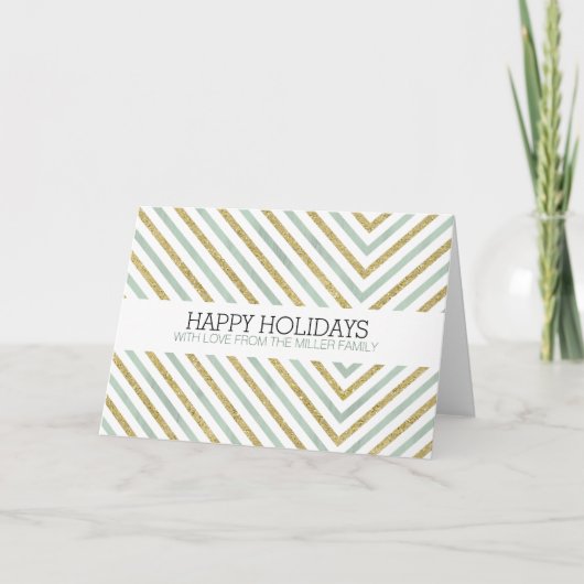 Mint Goud en Witte Chic Chevron Kerstmis Feestdagen Kaart (Voorkant)