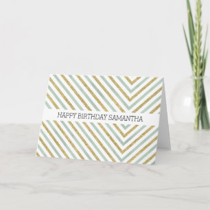 Mint Goud en Witte Chic Chevron Verjaardag Kaart