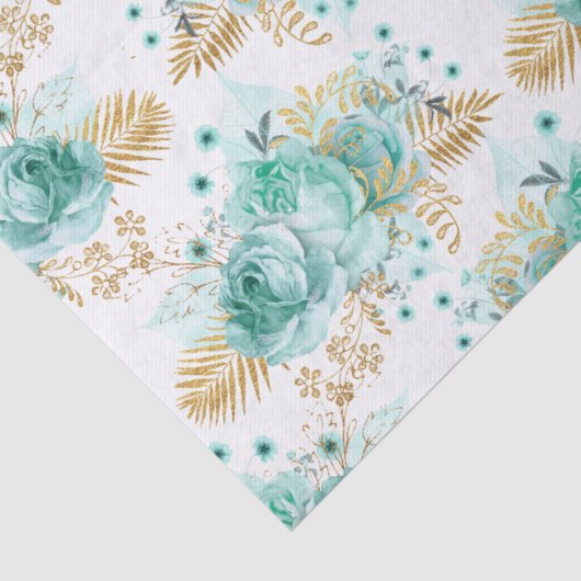 Mint Goud Glam Bloemen Tissuepapier (Detail)