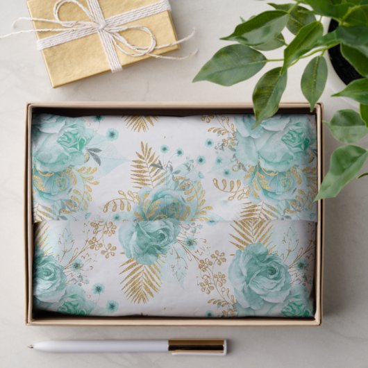 Mint Goud Glam Bloemen Tissuepapier (Geschenk)