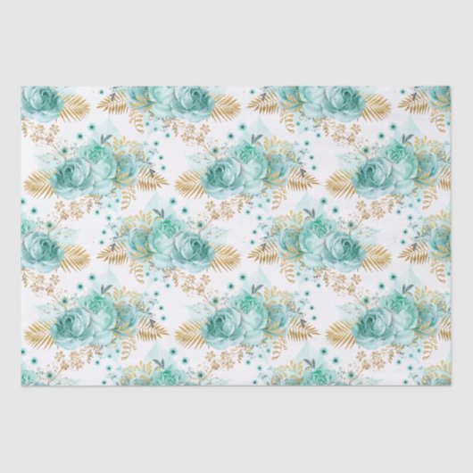 Mint Goud Glam Bloemen Tissuepapier (Voorkant)
