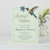 Mint goud kleurrijke kolibrie repetitie diner kaart (Staand voorkant)