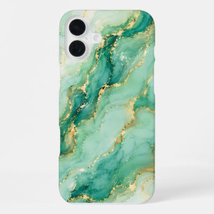 Mint & Goud Marmer Luxe iPhone 16 Plus Hoesje