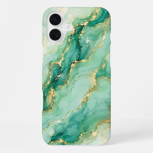 Mint & Goud Marmer Luxe iPhone Hoesje (Achterkant)