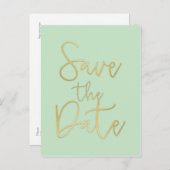 Mint & Goud SAVE THE DATE Modern Script Postkaart Aankondigingskaart (Voorkant / Achterkant)