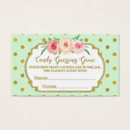 Mint Goud Stippen Baby shower Snoep Gissen Spel Visitekaartjes