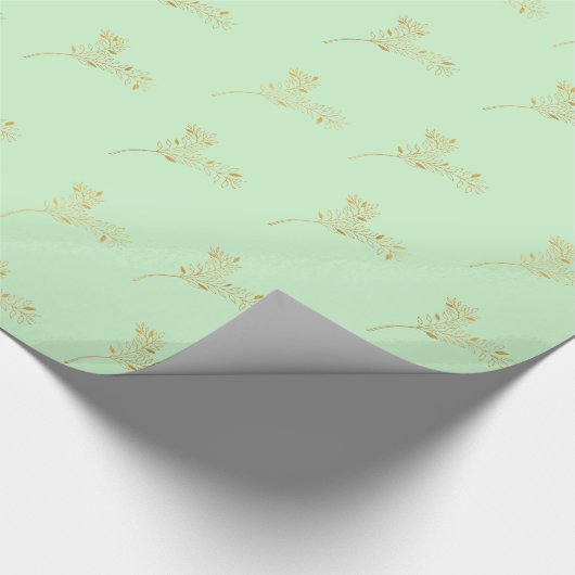 Mint gouden bladeren cadeaupapier (Hoek)