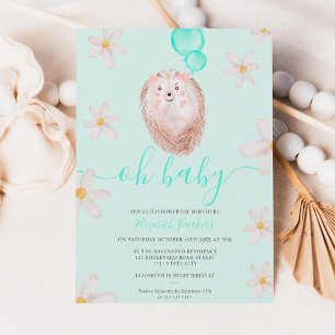 Mint gouden bloem Egel waterverf baby shower Kaart
