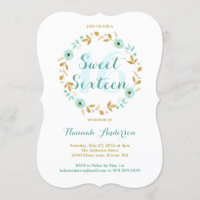 Mint Gouden Bloem Krans Sweet Sixteen Uitnodigen