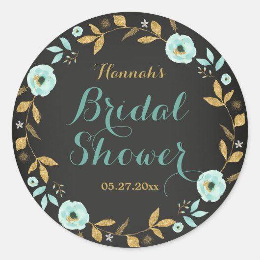 Mint Gouden Bloem Krijtbord Bruiloft Sticker (Voorkant)