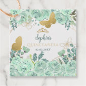 Mint gouden bloemvlinder Quinceañera Bedankjes Labels (Voorkant)