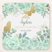 Mint gouden bloemvlinder Quinceañera Kartonnen Onderzetters (Voorkant)