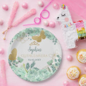 Mint gouden bloemvlinder Quinceañera Papieren Bordje (Feest)