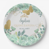 Mint gouden bloemvlinder Quinceañera Papieren Bordje (Voorkant)