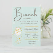 Mint gouden bubbels en brunch douche uitnodiging (Staand voorkant)