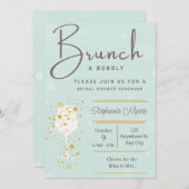 Mint gouden bubbels en brunch douche uitnodiging (Voorkant / Achterkant)