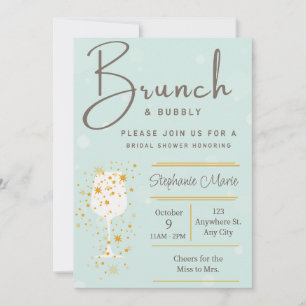 Mint gouden bubbels en brunch douche uitnodiging