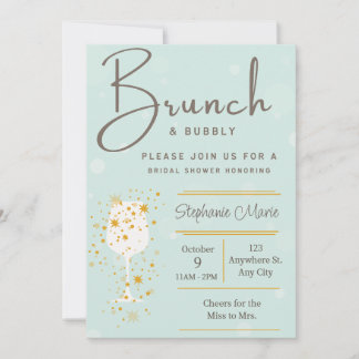 Mint gouden bubbels en brunch douche uitnodiging
