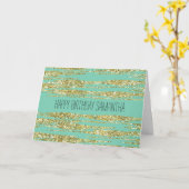 Mint gouden faux glitter strepen kaart (Gele Bloem)