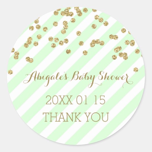 Mint gouden strepen Baby shower gunst Sticker (Voorkant)