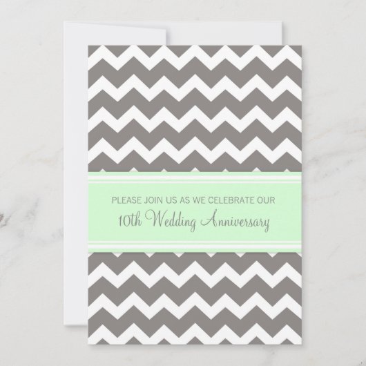 Mint Gray Chevron 10e Jubileum Uitnodiging (Voorkant)