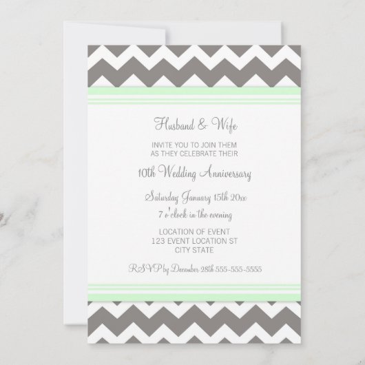 Mint Gray Chevron 10e Jubileum Uitnodiging (Achterkant)