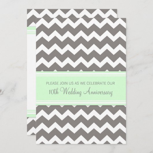 Mint Gray Chevron 10e Jubileum Uitnodiging (Voorkant / Achterkant)