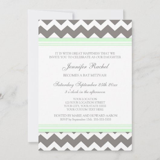 Mint Gray Chevron Bat Mitzvah Invitaties Kaart (Achterkant)