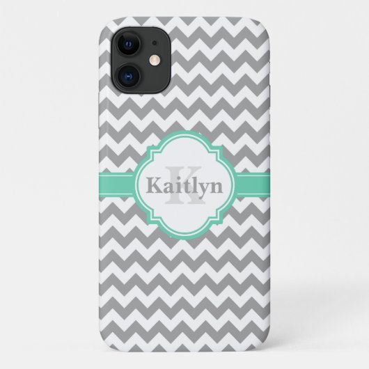 Mint Gray Chevron Pattern & Moroccan Quatrefoil Case-Mate iPhone Case (Achterkant)