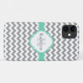 Mint Gray Chevron Pattern & Moroccan Quatrefoil Case-Mate iPhone Case (Achterkant (horizontaal))