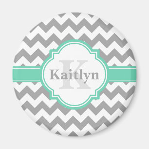 Mint Gray Chevron Pattern & Moroccan Quatrefoil Magneet