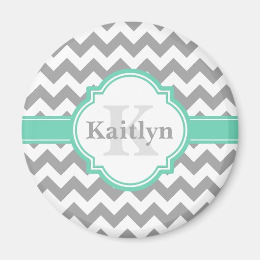 Mint Gray Chevron Pattern & Moroccan Quatrefoil Magneet (Voorkant)