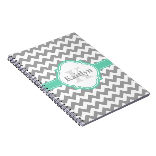 Mint Gray Chevron Pattern & Moroccan Quatrefoil Notitieboek (Rechterzijde)
