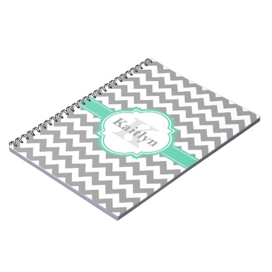 Mint Gray Chevron Pattern & Moroccan Quatrefoil Notitieboek (Linkerzijde)