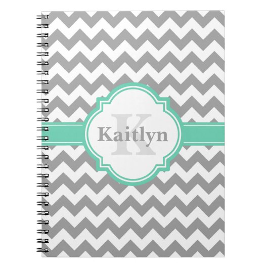 Mint Gray Chevron Pattern & Moroccan Quatrefoil Notitieboek (Voorkant)